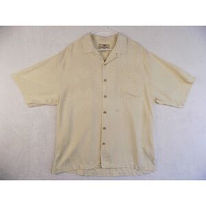 Jamaica Jaxx Men's Fern Pattern Cream Button Up Hawaiian Silk Shirt Large Size